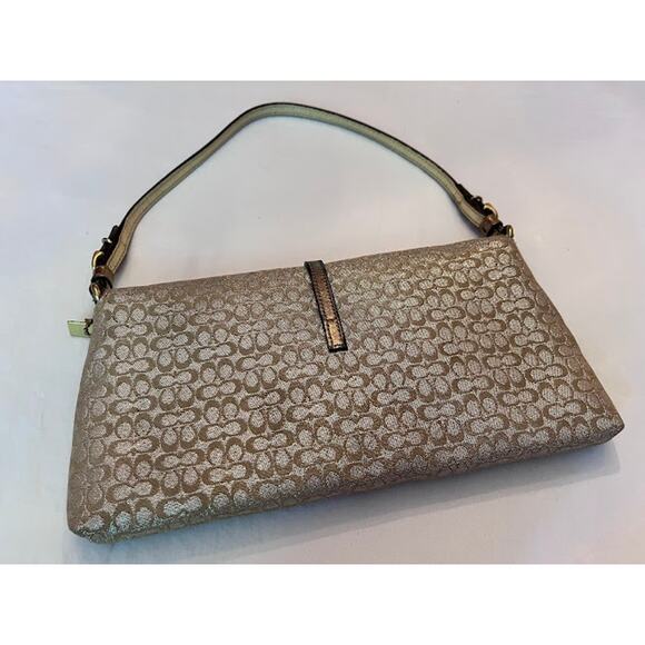 Coach Logo Y2K Hamptons Bag Vintage Tan and Gold Shimmering Metallic - Picture 7 of 10